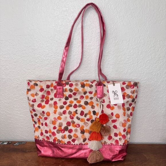 Hobo International Shopper Tote Polka Dot Tassel Pink Metallic Boho Colorful NEW - Picture 1 of 16